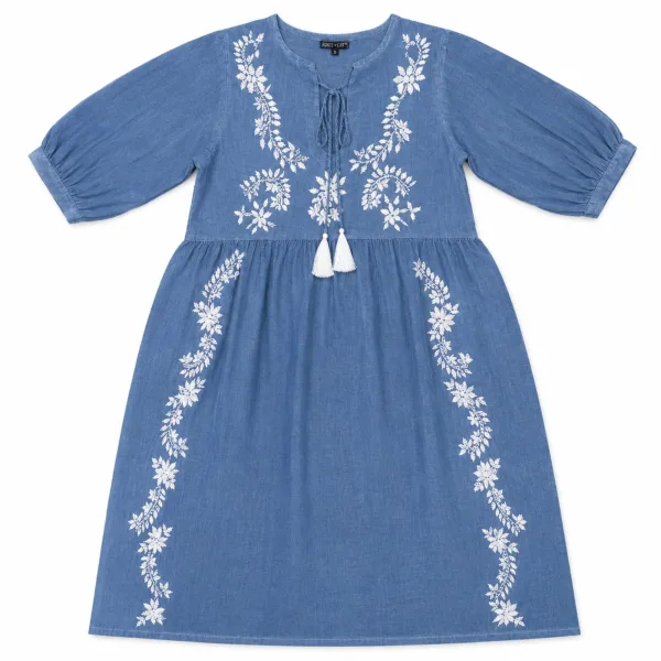 (L-XL) Nomad Sari Kolekce - Šaty - Tmavě Modrá s Výšivkou a Třásněmi