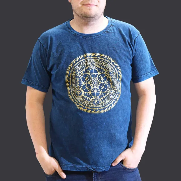 Extra Velké Stone Washed Tričko - Chakra - Modré