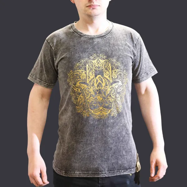 Malé Stone Washed Tričko - Hamsa - Tmavě Šedé