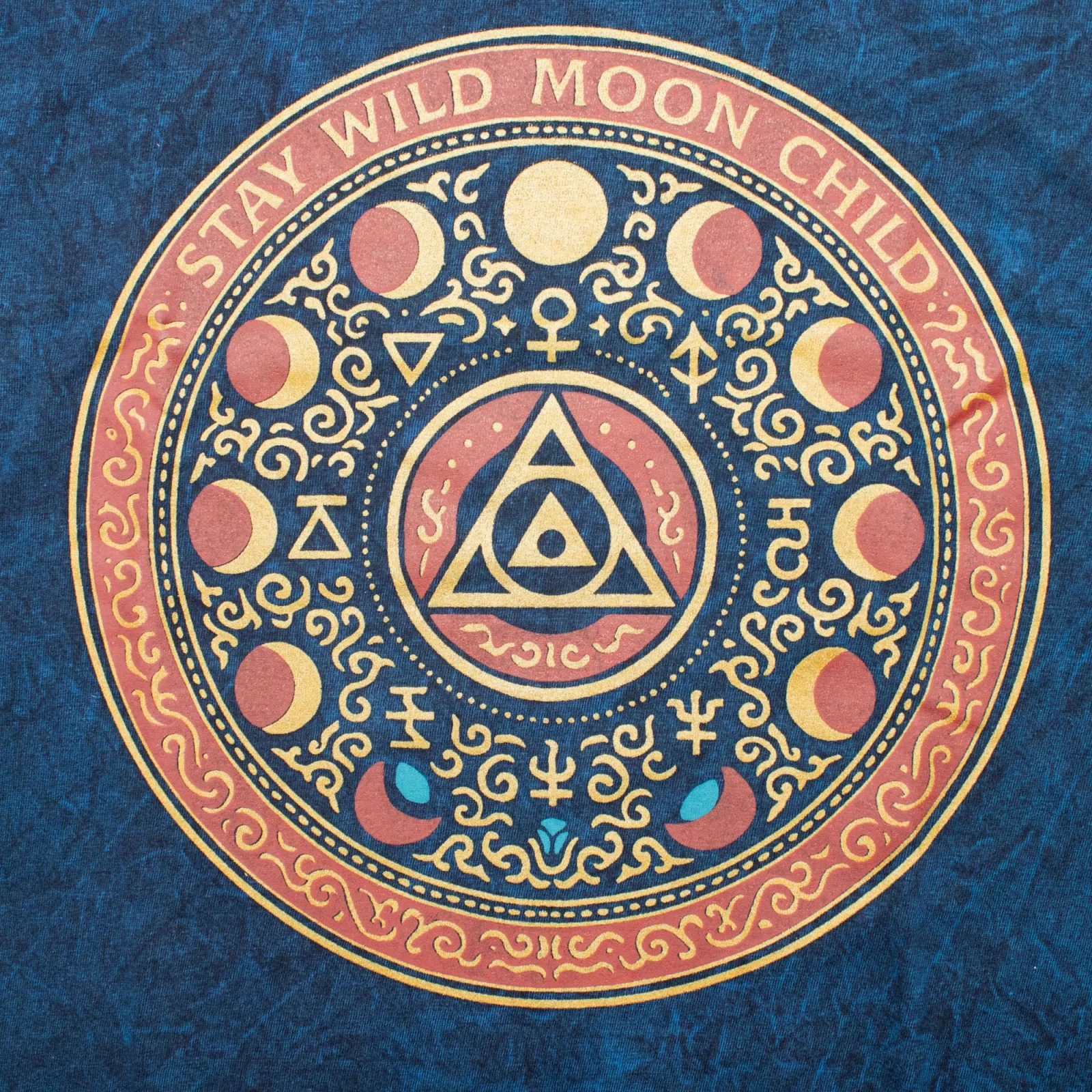 Nomad Sari Stonewash Botton T-Shirt - Stay Wild Moon Child - Modrá - Střední