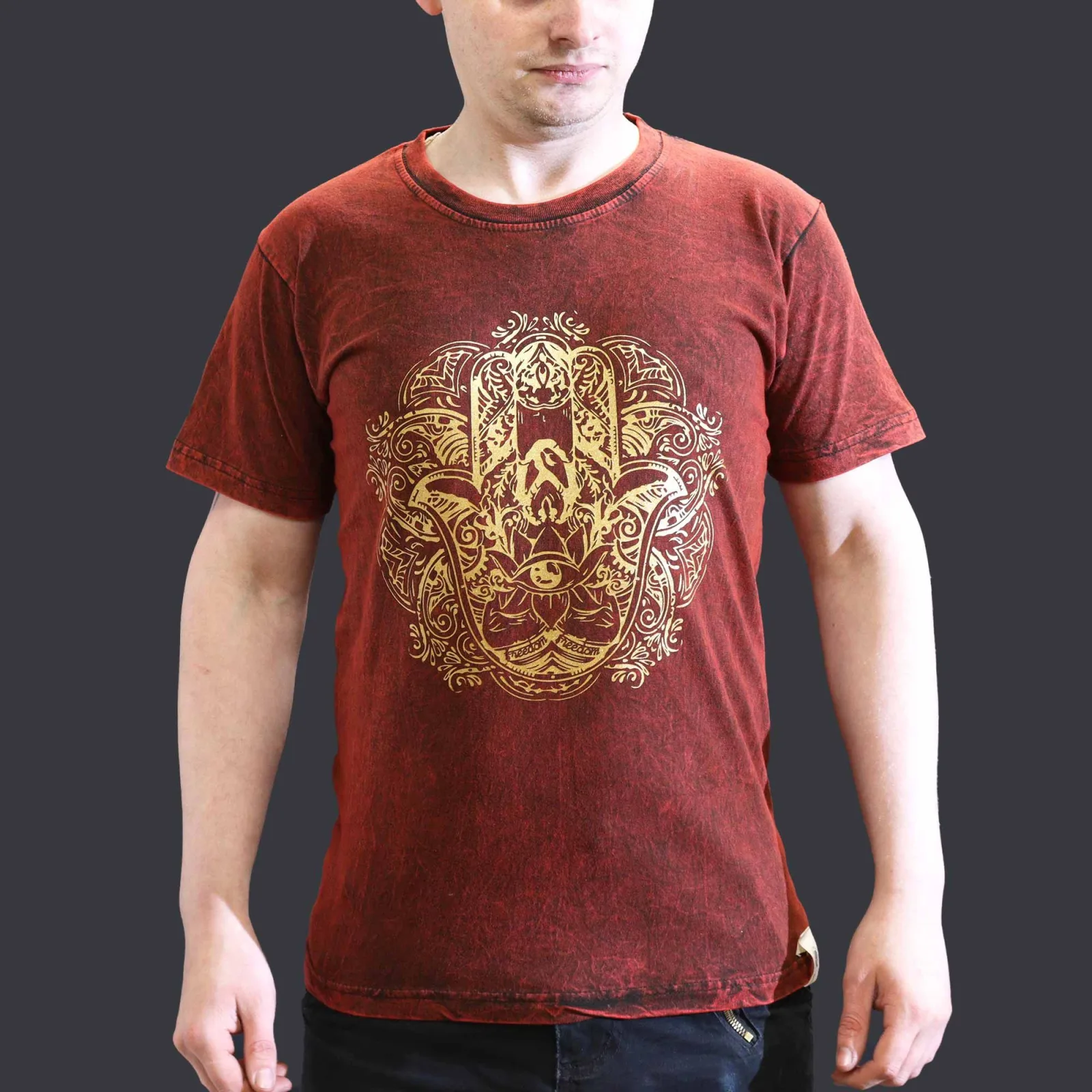 Malé Stone Washed Tričko - Hamsa - Kaštanové
