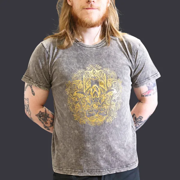 Velké Stone Washed Tričko - Hamsa - Tmavě Šedé