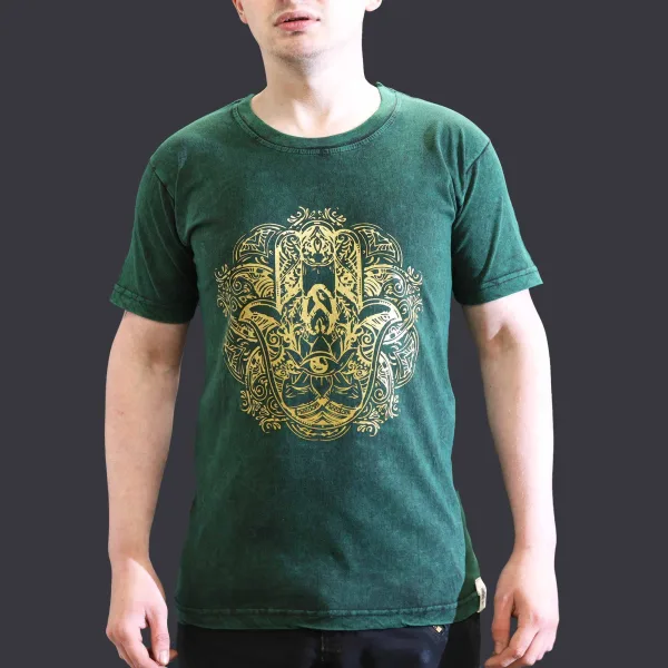 Malé Stone Washed Tričko - Hamsa - Zelené