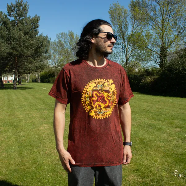 Nomad Sari stonewash Bavlněné Tričko - Dračí Mandala - Bordó - Střední