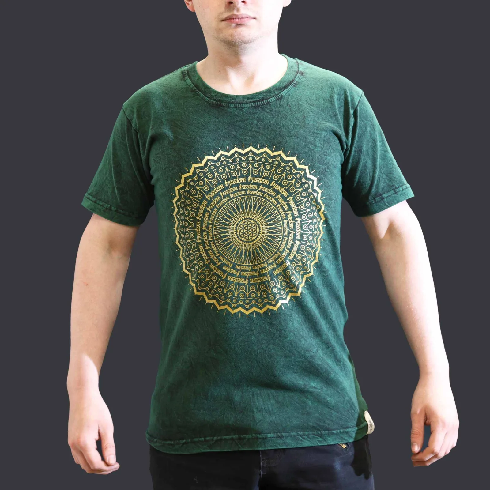 Malé Stone Washed Tričko - Mandala - Zelené