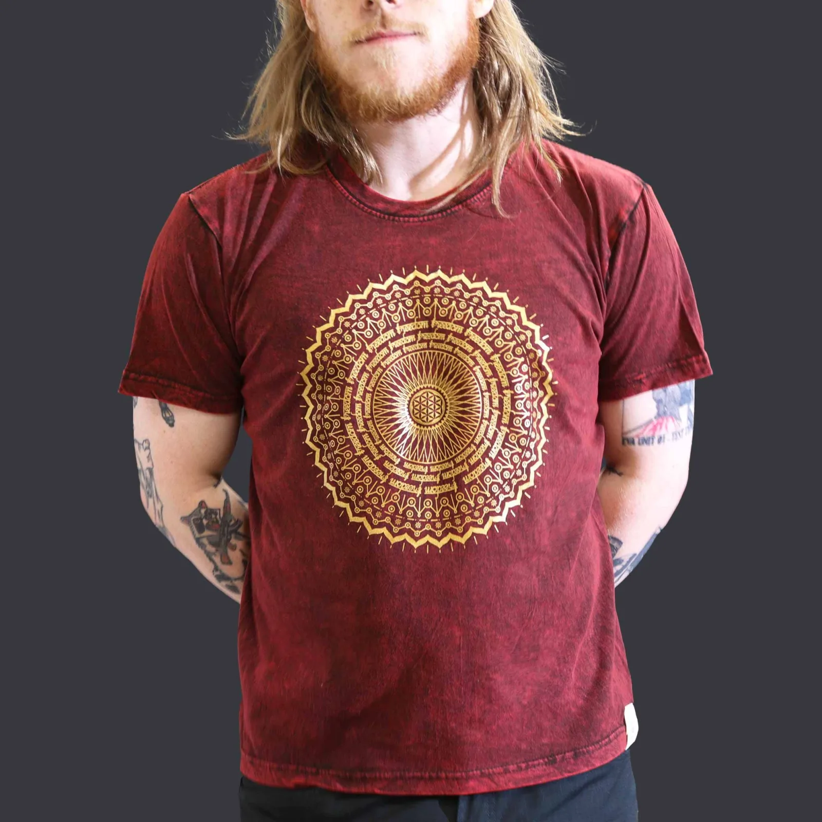 Velké Stone Washed Tričko - Mandala - Kaštanové