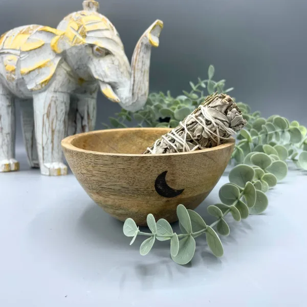 Dřevěná Rituální Miska pro Vykuřovací Svazky - 3 Měsíce - 14x7cm