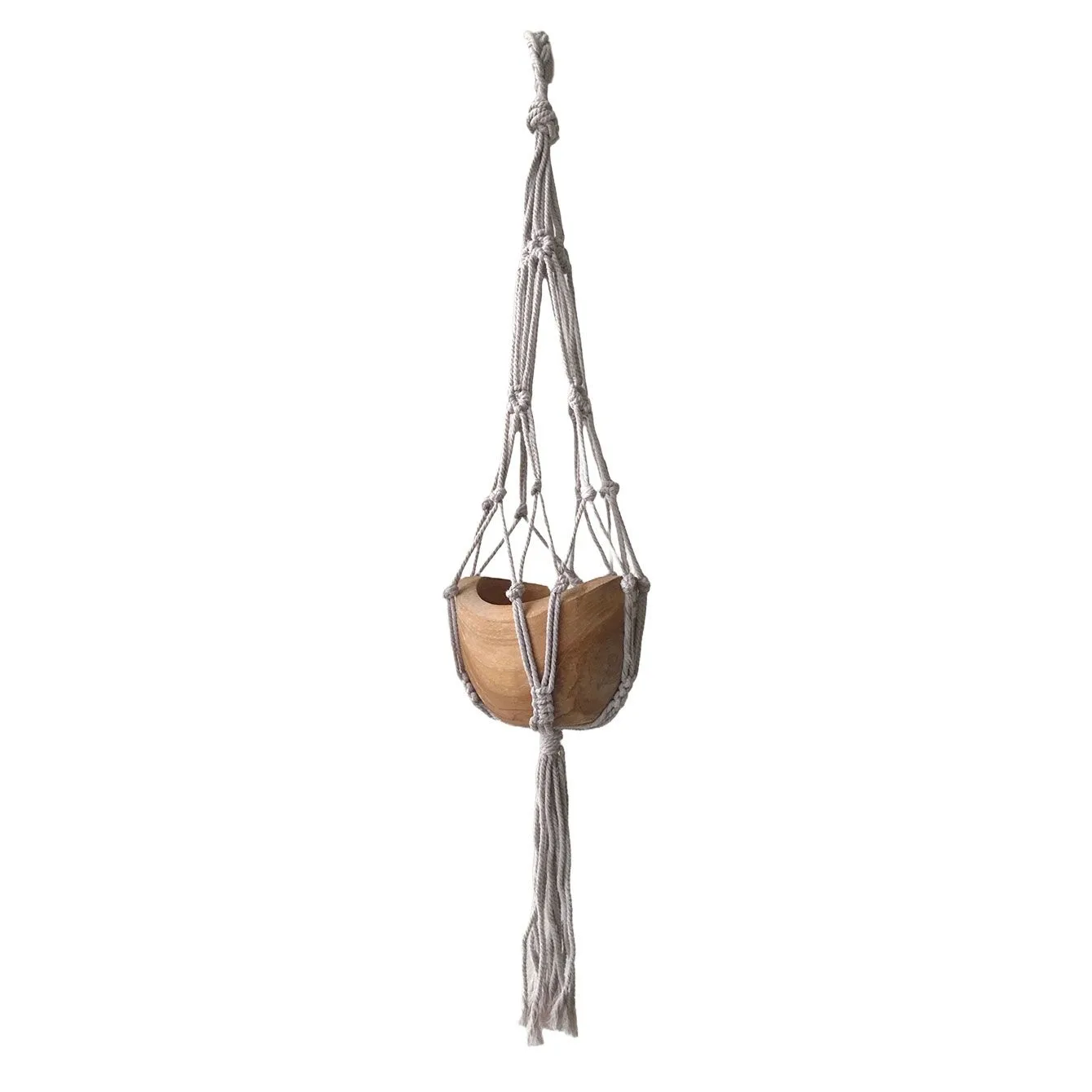 Makramé Závěsný Držák na Květináč - Béžový - 75cm