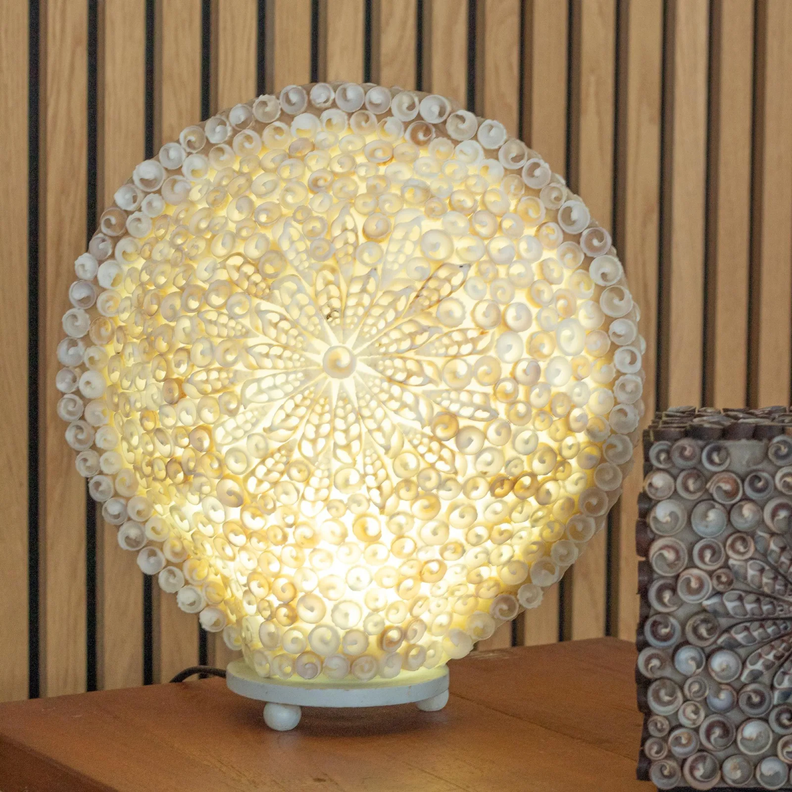 Boho Lampa z Mořských Muślí - Velká Vzorovaná Oválná - 30cm
