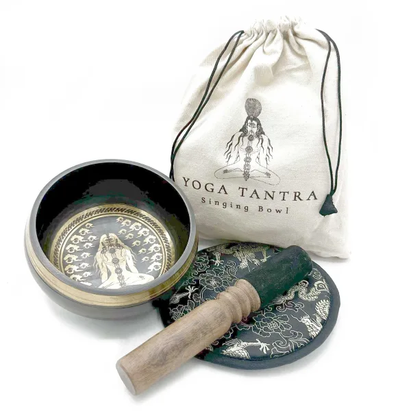 Dárková Sada -Ručně Tepaná & Gravírovaná Zpívající Miska - 14cm - Yogi
