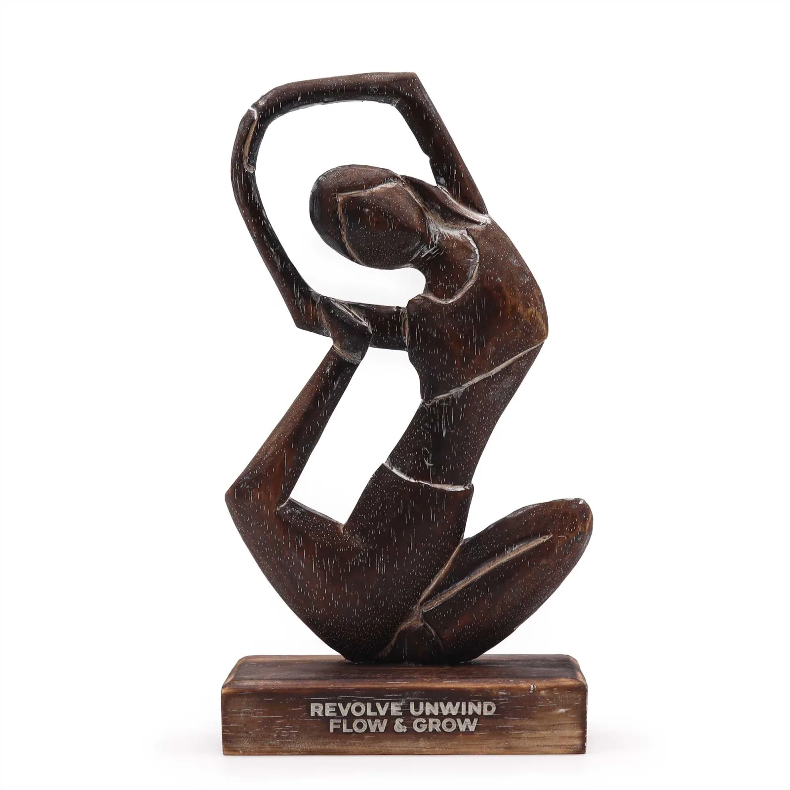 Dřevěná Yoga Lady Figurka - Antická - Otočná Pozice - "Revolve Unwind - Flow & Grow"