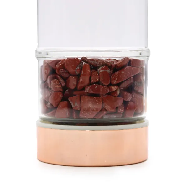Láhev na Čaj z Křišťálového Skla - Rose Gold - Červený Jaspis