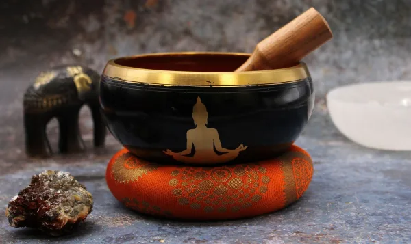Velká Souprava Zpívajících Misek - Buddha - Černá/Oranžová 14cm
