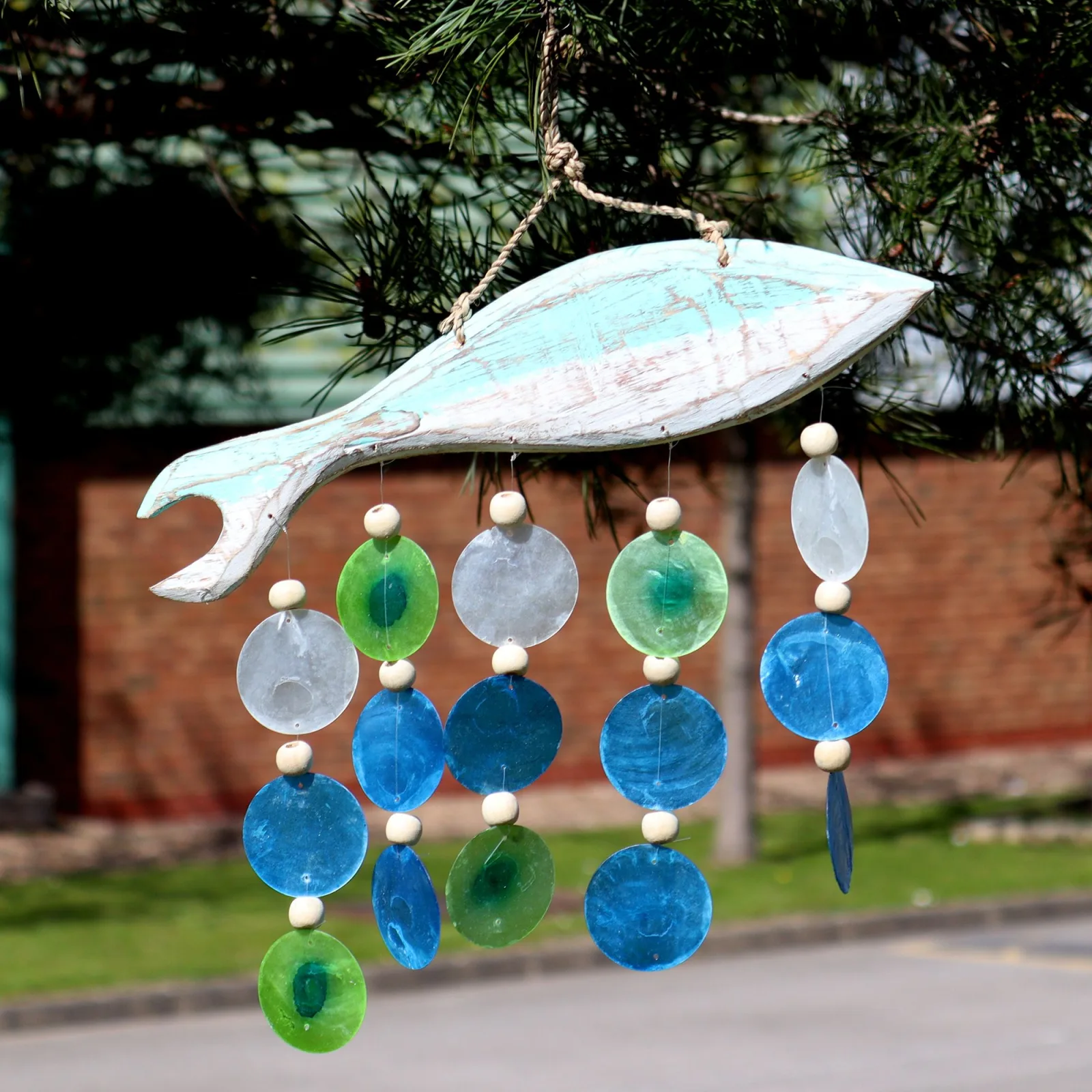 Řezba Ryb a Barevné Kapky Mušle - Bílá a Modrá