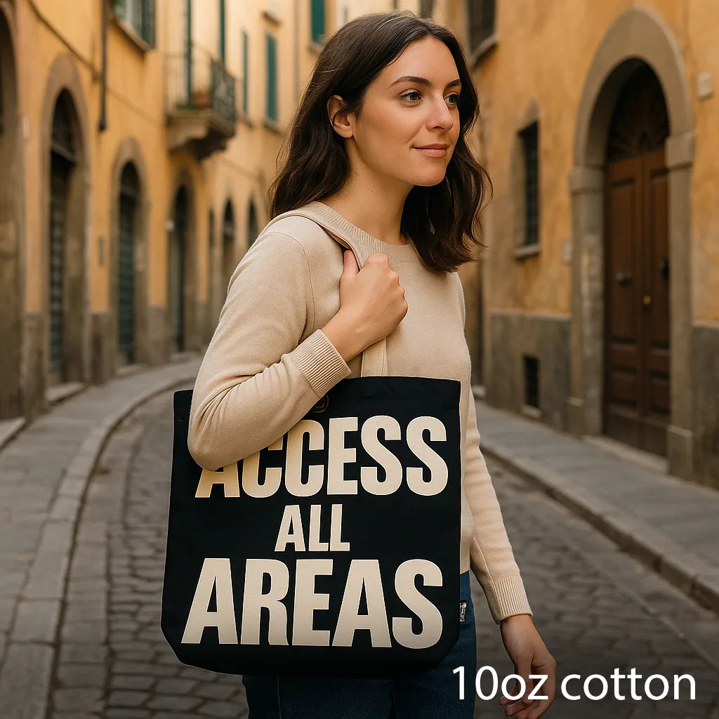 Ikonická Klasická Taška - ACCESS ALL AREAS - Černá Přírodní 10oz (36x43x10cm)