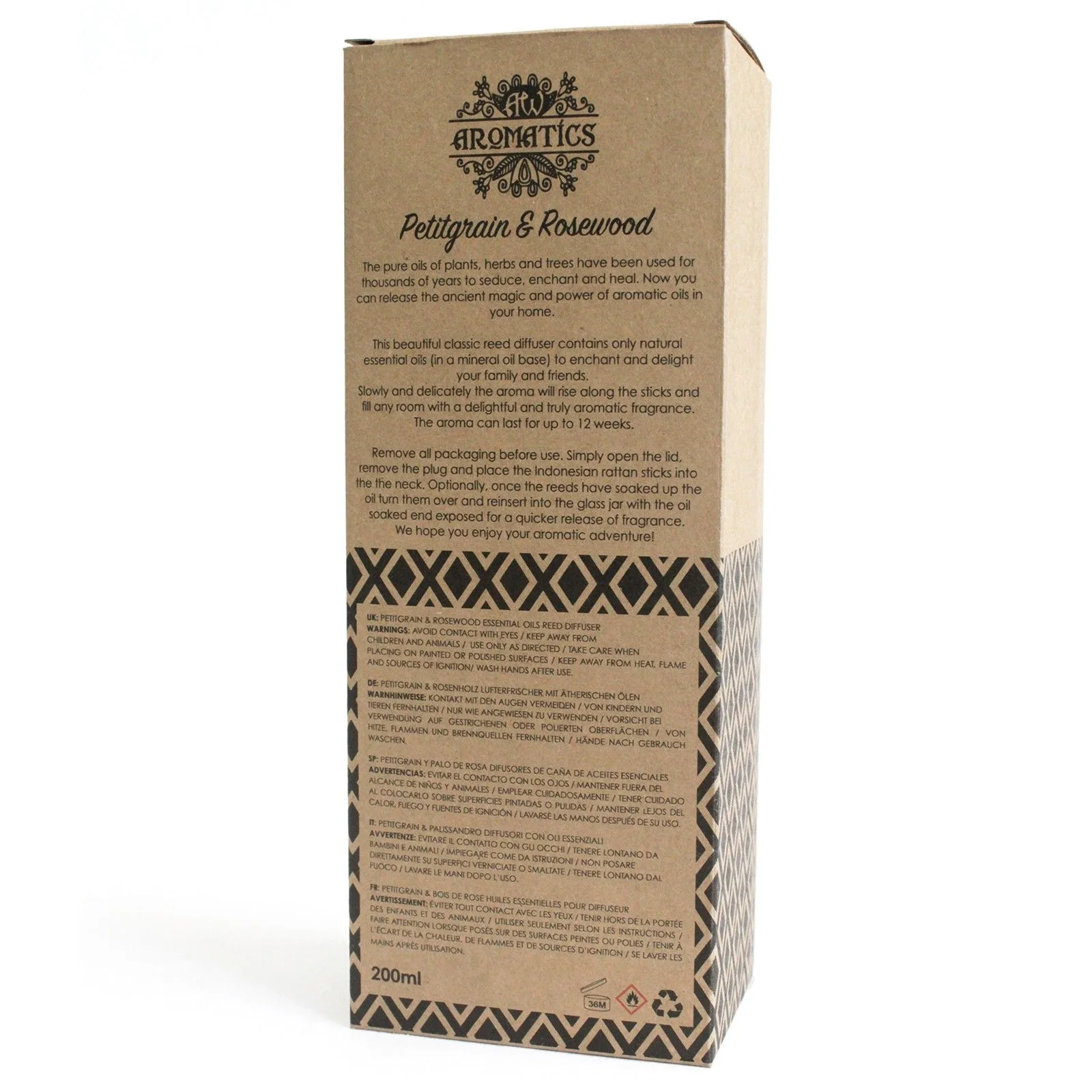 Petitgrain & Růžové dřevo Difuzér s Esenciálním Olejem - 200 ml