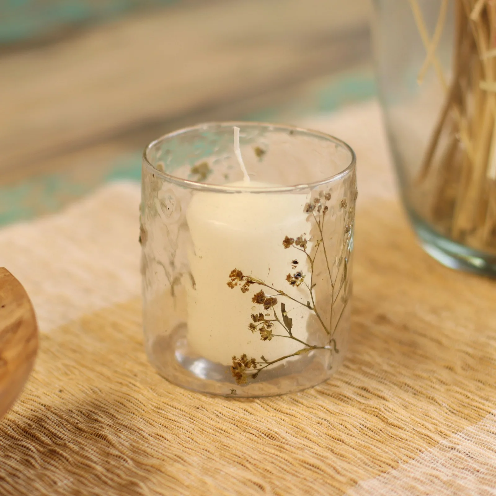 Přírodní Květinové Sklo - Rovný Svícen - Margarita  - (8x8cm)