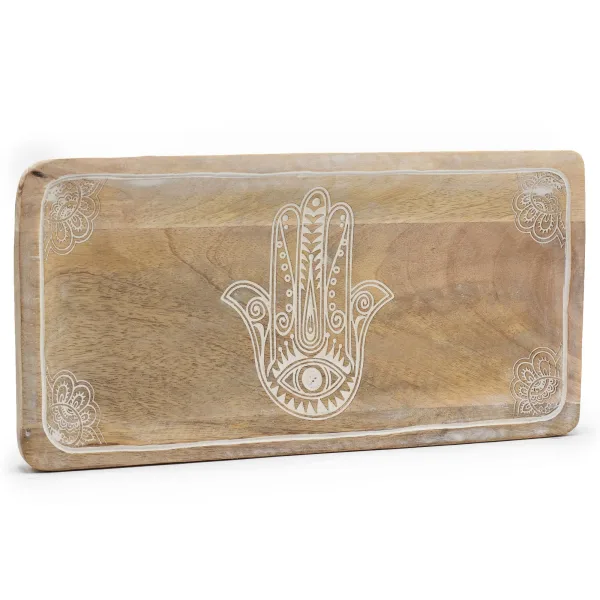 Dlouhý Podnos 30x15x2.5cm - Hamsa Design Bílá Vymývaná