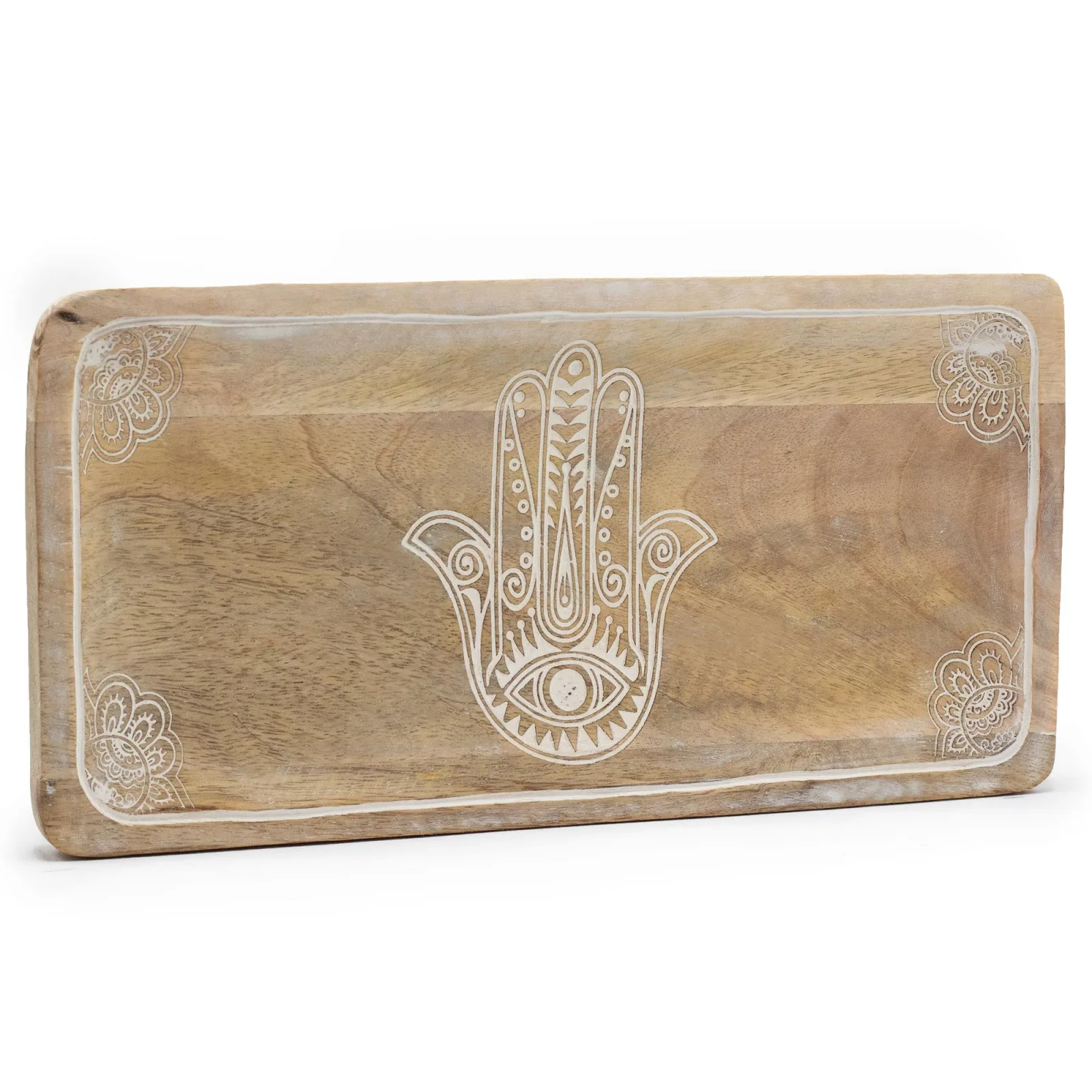Dlouhý Podnos 30x15x2.5cm - Hamsa Design Bílá Vymývaná