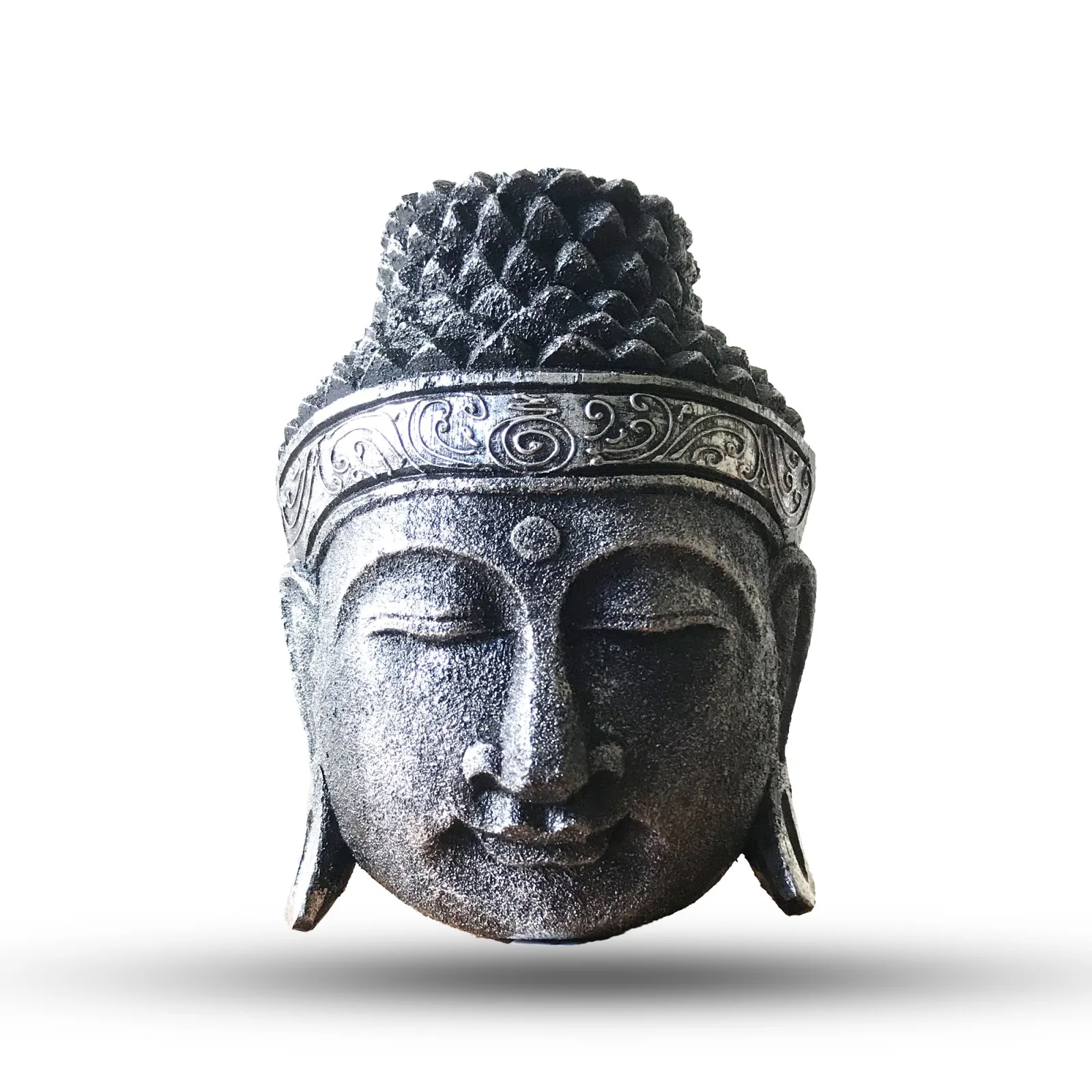 Domácí Dekorace - Hlava Buddhy - 25cm - Stříbrný Lesk