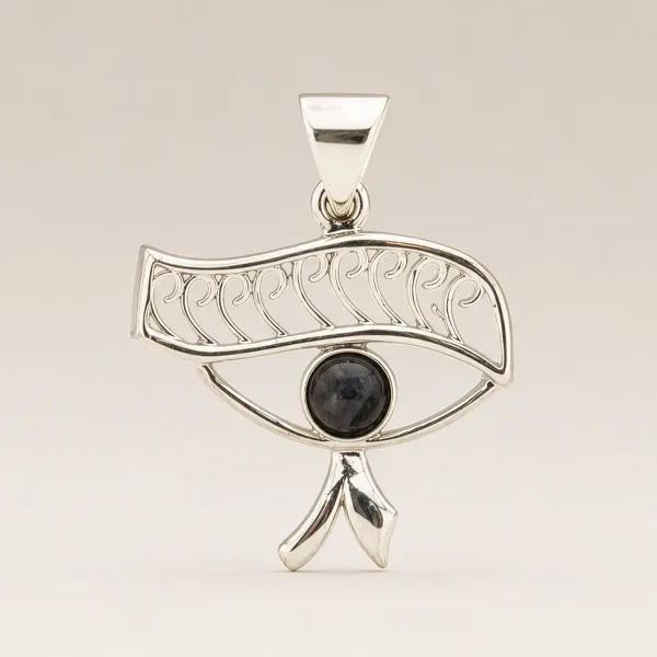 Indické modlitební přívěsky - postříbřený (45 cm šňůra) - Cleopatra Eye - iolit