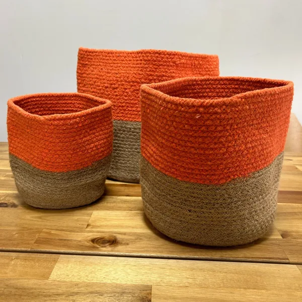 Set 3 Košíků z Bavlněného Provazu - Oranžový