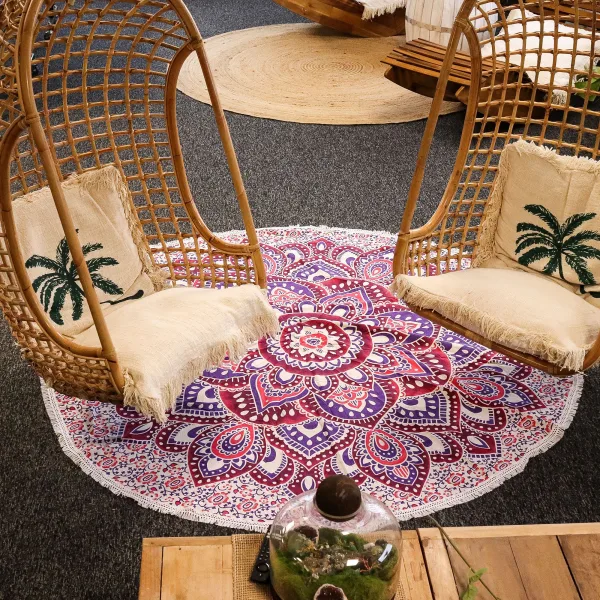 Velký Mandala Kruhový Nástěnný Závěs (180cm) - Růžová a Fialová