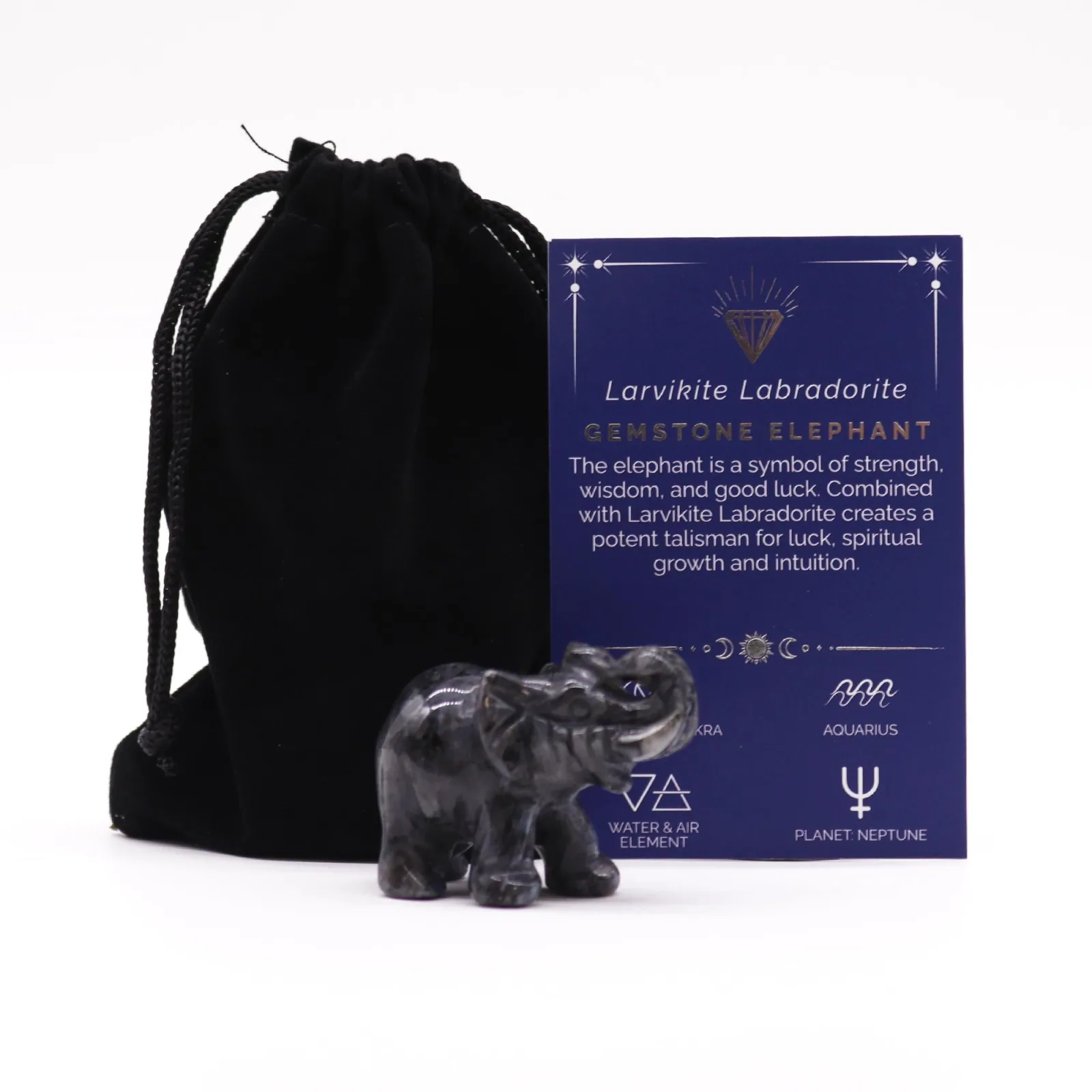 Šťastný Slon z Drahých Kamenů - Larvikit Labradorit 50x35x25mm