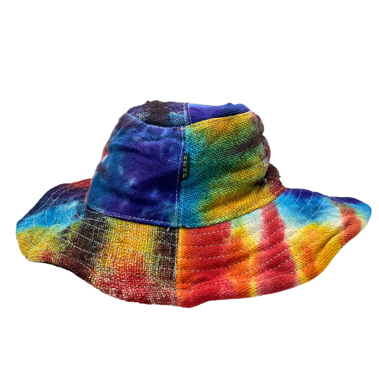 Zaplátovaný a Drátěný Klobouk Boho Festival z Konopí a Bavlny - Tie Dye