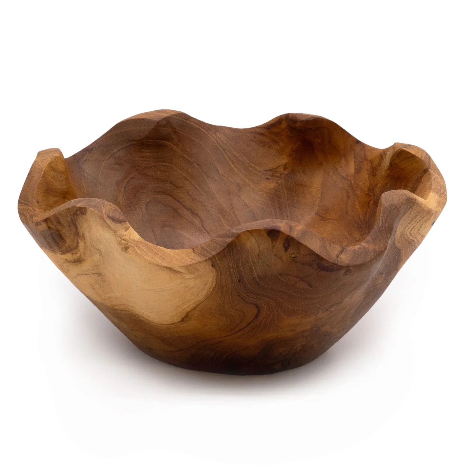 Středně Velká Hladká Mísa na Ovoce z Teakového Dřeva - 21x9cm