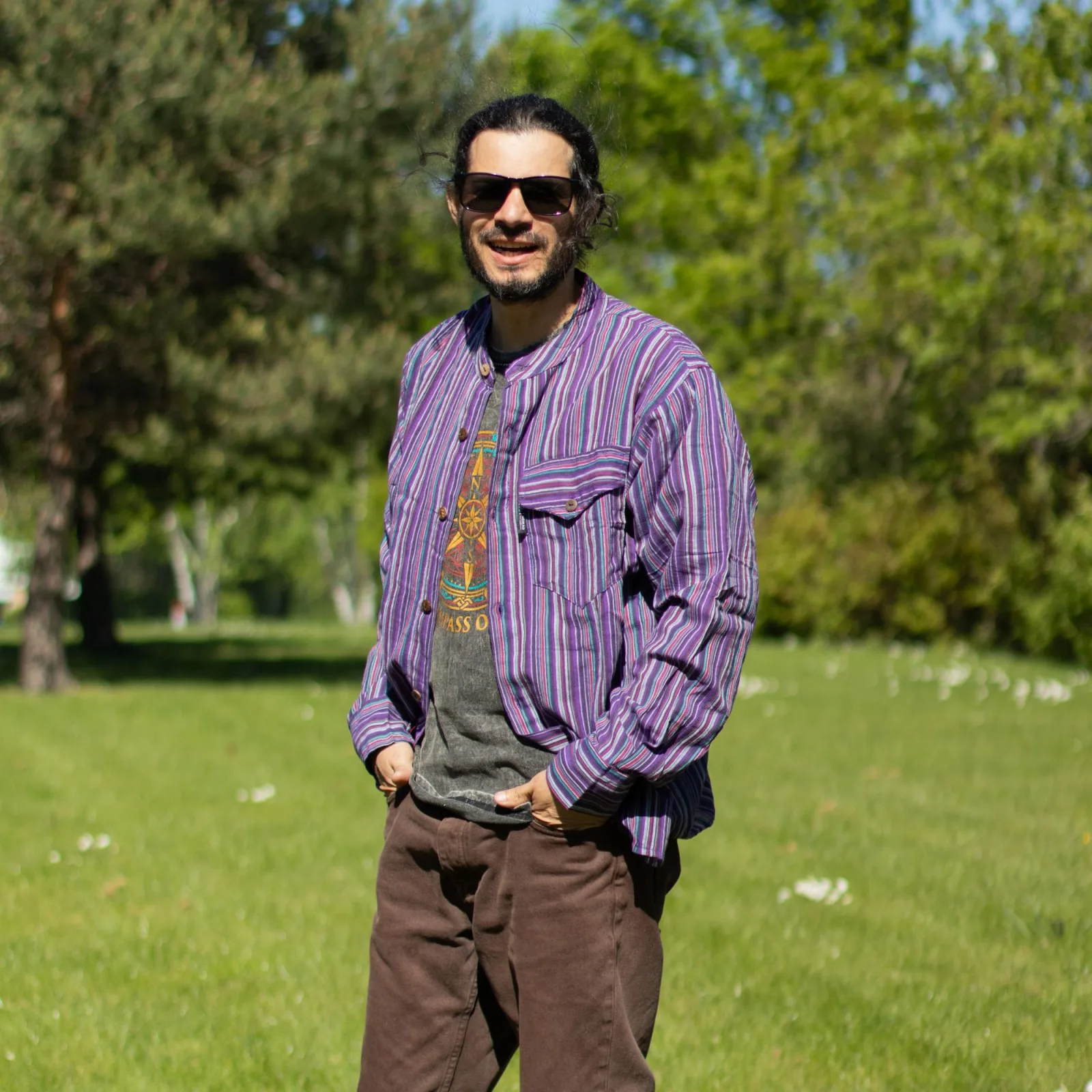 Nomad Sari Dědečkovská Košile - Černo-Fialová - Velikost M
