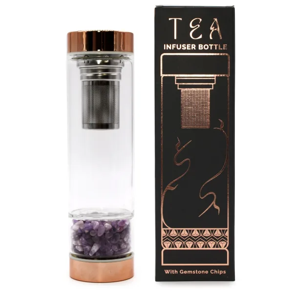 Láhev na Čaj z Křišťálového Skla - Rose Gold - Ametyst