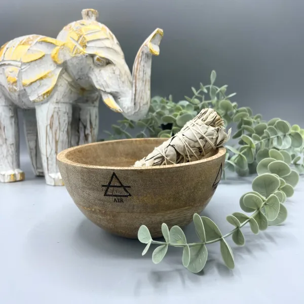 Dřevěná Rituální Miska pro Vykuřovací Svazky - 4 Elementy - 14x7cm
