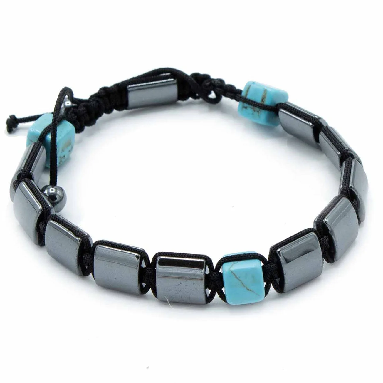 Magnetický Hematitový Náramek Shamballa - Tyrkysové Kvádry