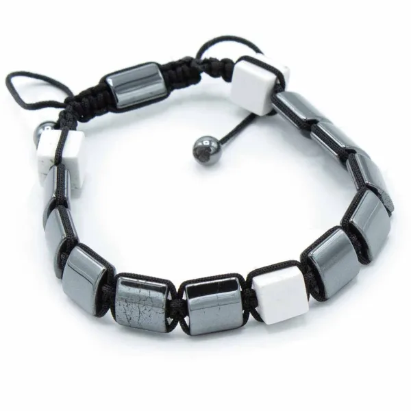 Magnetický Hematitový Náramek Shamballa - Kvádry Bílý Jaspis