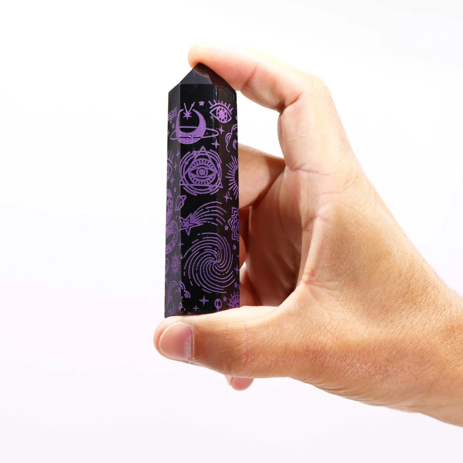 Černé Obsidiánové Hroty (cca 60-70 gm 9cm) - Mystický Příběh - Hluboká Fialová