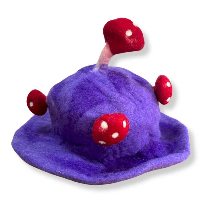 Plstěný Klobouk s Houbami - Snová Fialová