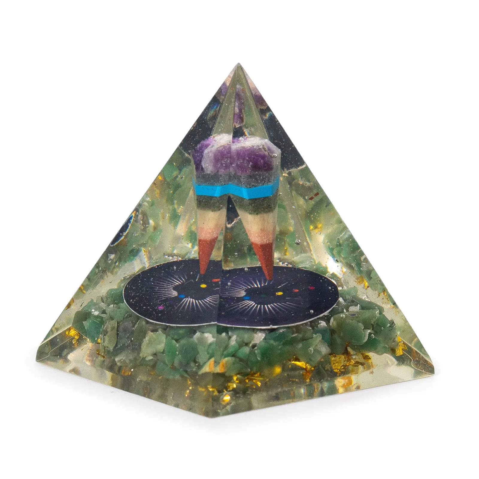 Střední Orgonitová Pyramida 7x6cm - Kyvadlo - Kousky Zeleného Aventurínu