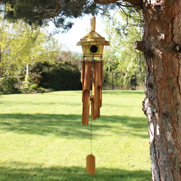 Kulatá Ptačí Budka z Mořské Trávy se Zvonkohrou 45x17cm