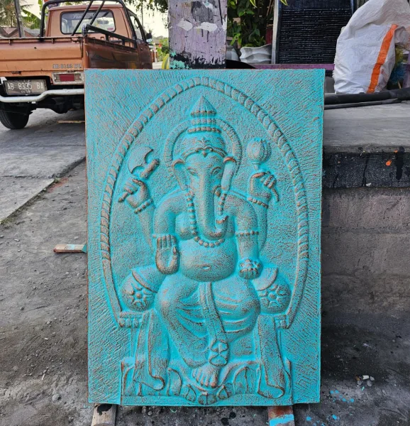 Velký Rám - Tyrkysový Reliéf Ganpati - 0.7x1m