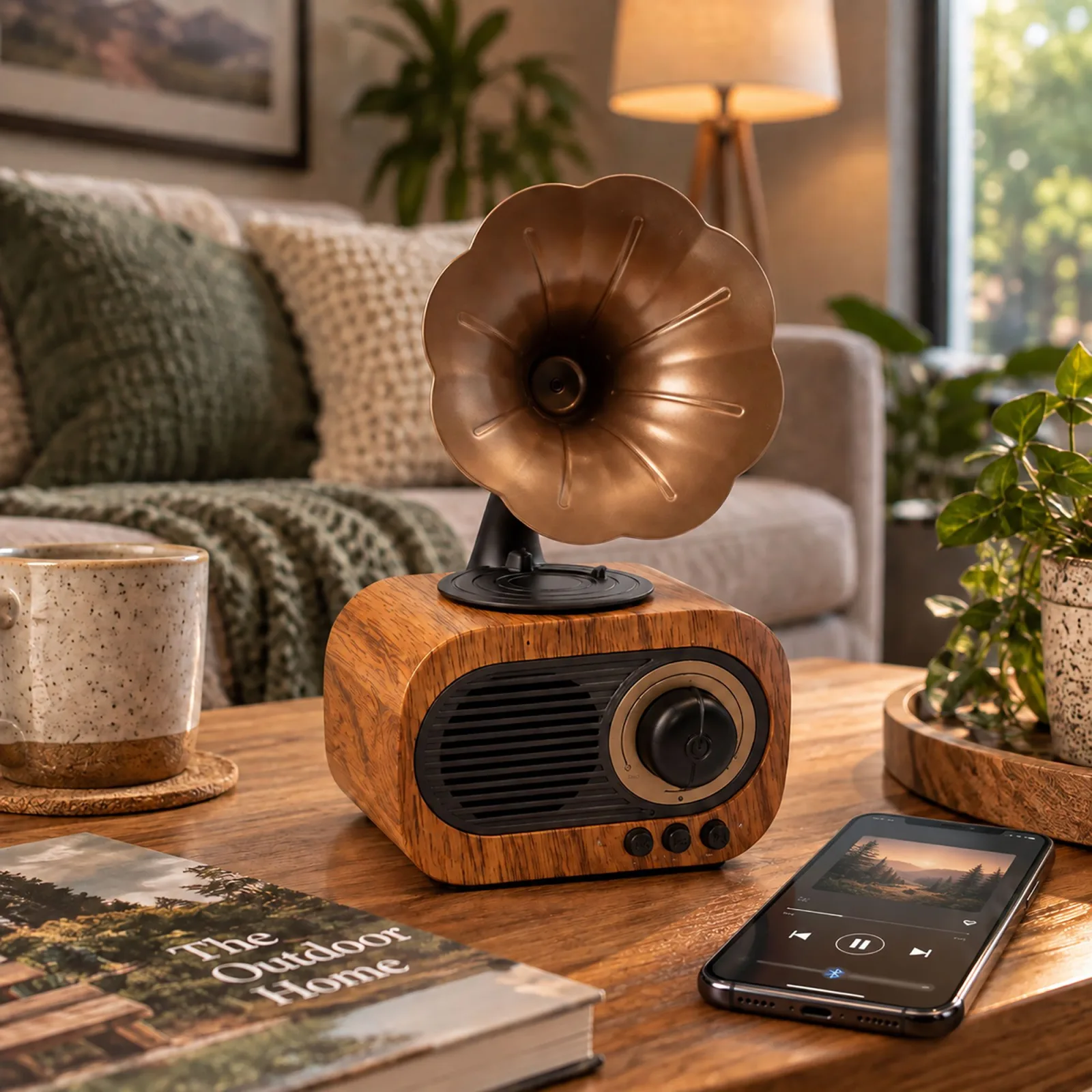 Mini Reproduktor - Retro Gramofon - Bluetooth & FM Rádio