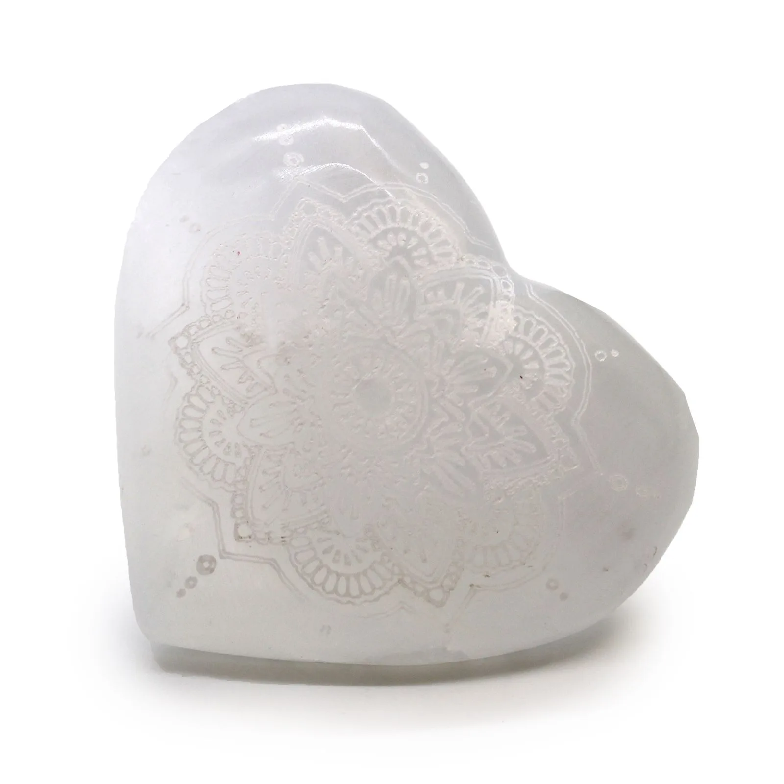 Selenitové Srdce - 7-8cm (Gravírovaná Mandala)