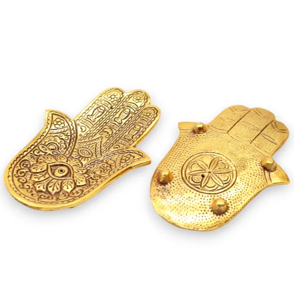 Stojan na Vonné Tyčinky z Pozláceného Hliníku - Hamsa 13x5.5cm