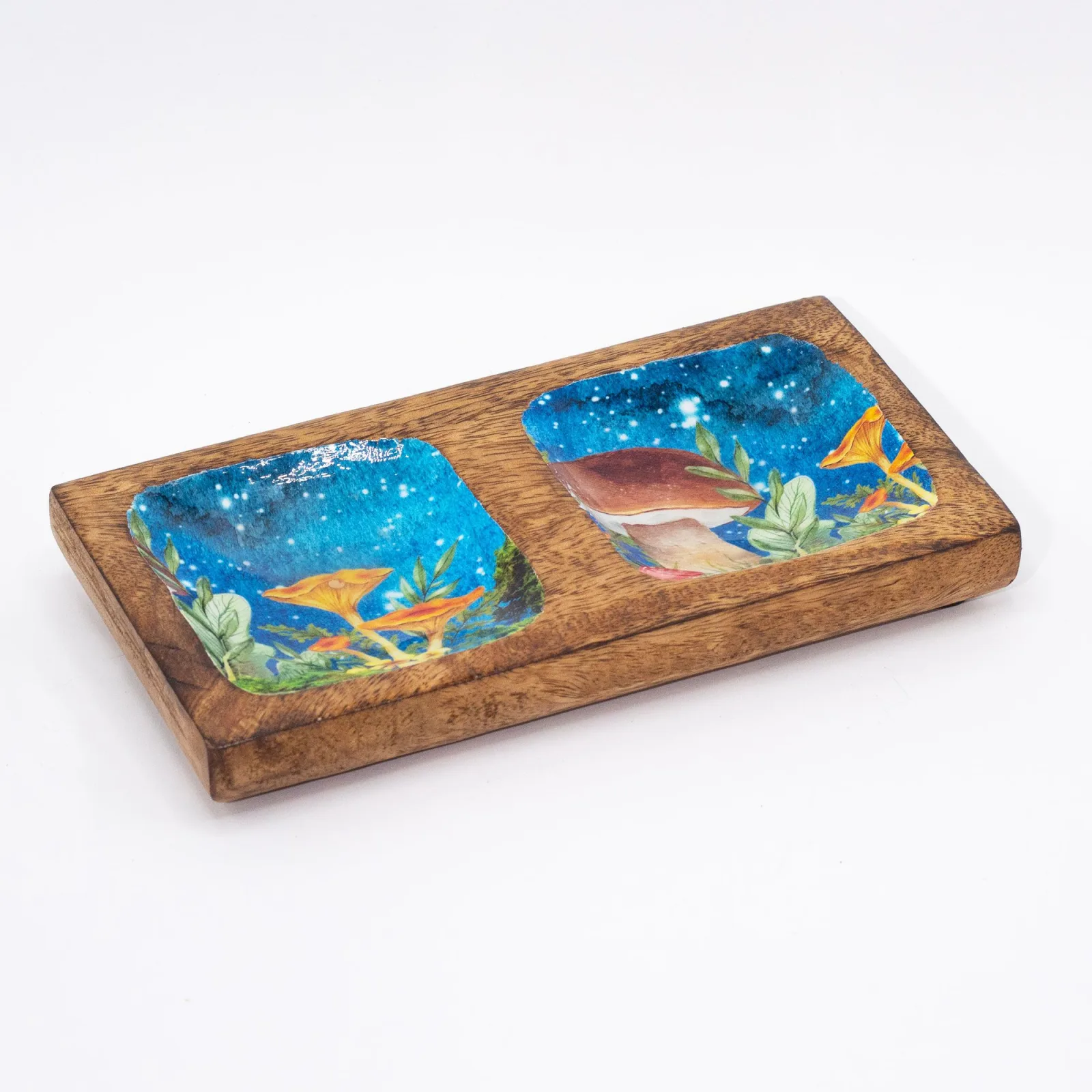 Dvojitý Podnos na Drobnosti 20x10x2.5cm - Hříbový Design - Modrozelený
