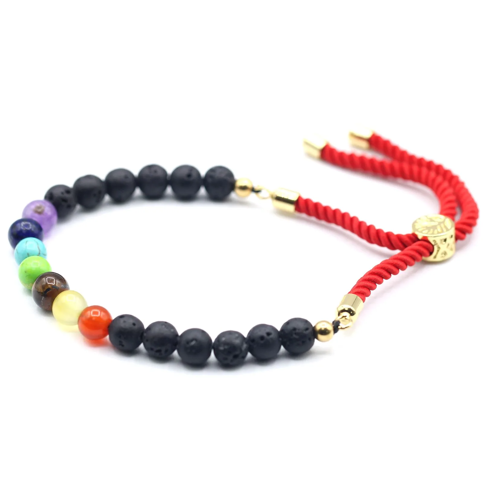 18K Pozlacený Náramek z Drahých Kamenů - Chakra Lávový Kámen