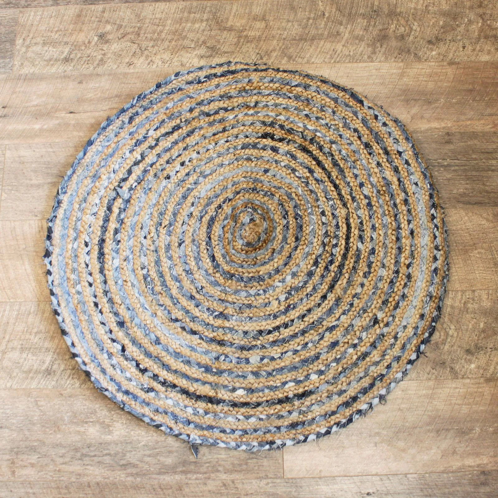 Kruhový Koberec z Juty a Recyklované Džínoviny - 90 cm