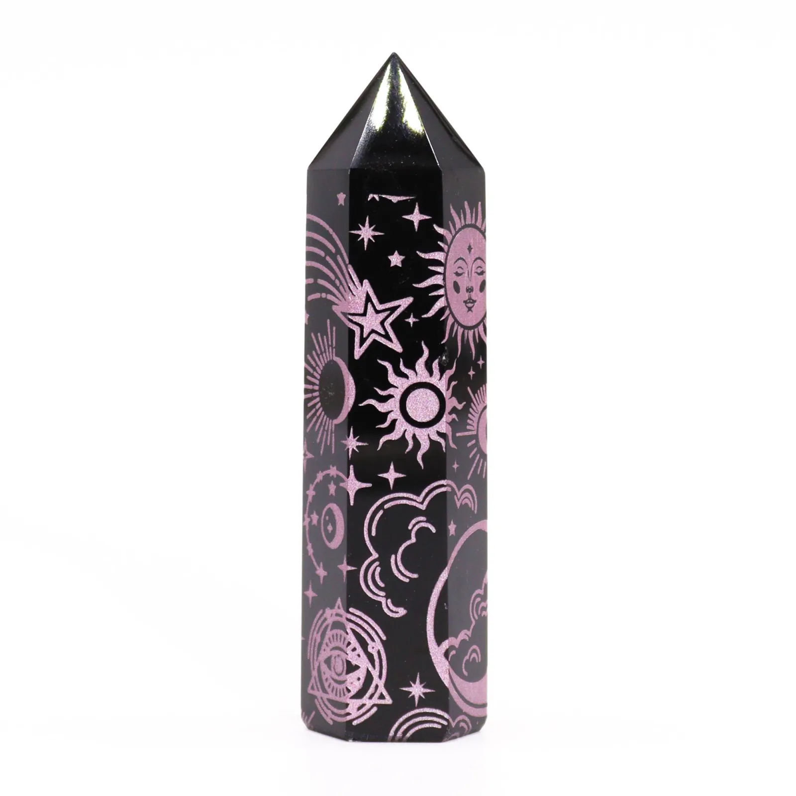 Černé Obsidiánové Hroty (cca 60-70 gm 9cm) - Mystický Příběh - Růžová Růže