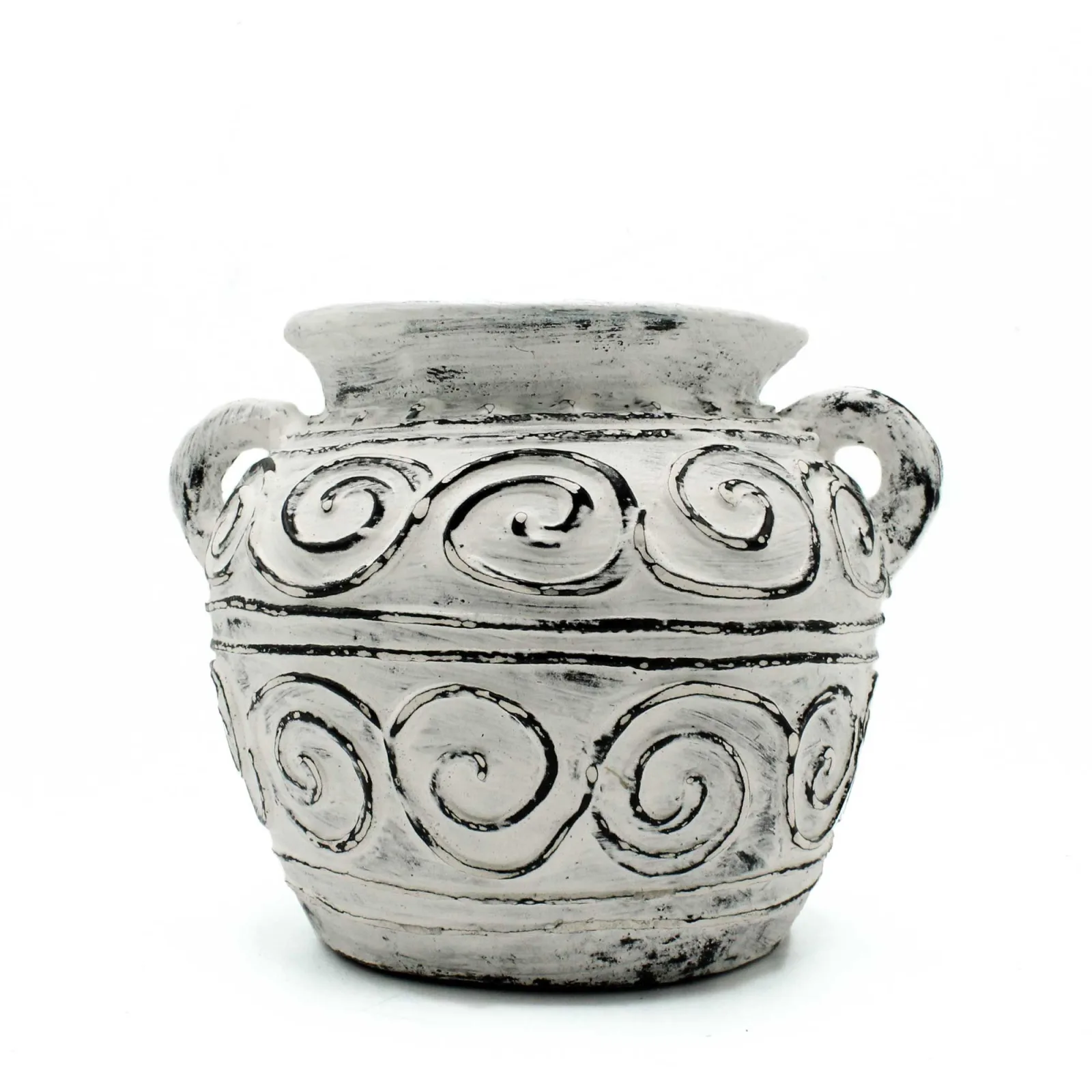 Řecký Hliněný Květináč s Uchy - Krémový 15cm