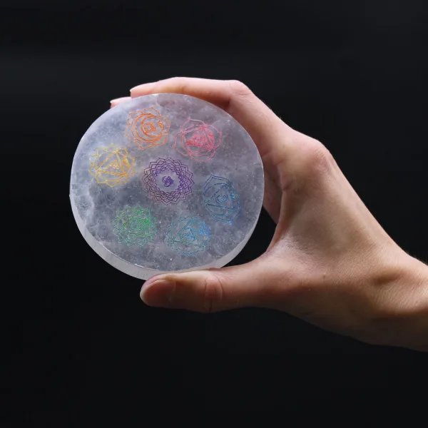 Malý Selenitový Talíř 8cm - Design Chakra - Barevný