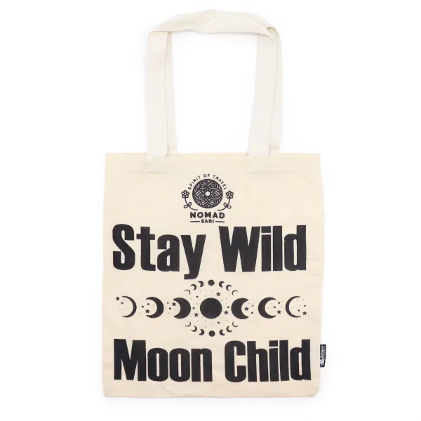Ikonická Základní Taška - Stay Wild, Moon Child - (40x36cm) - Přírodní 4oz